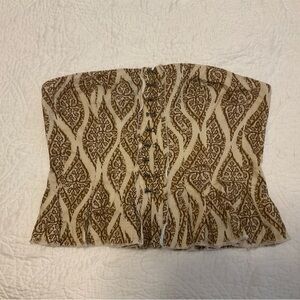 Free People Strapless Brown & Cream Pattern Top